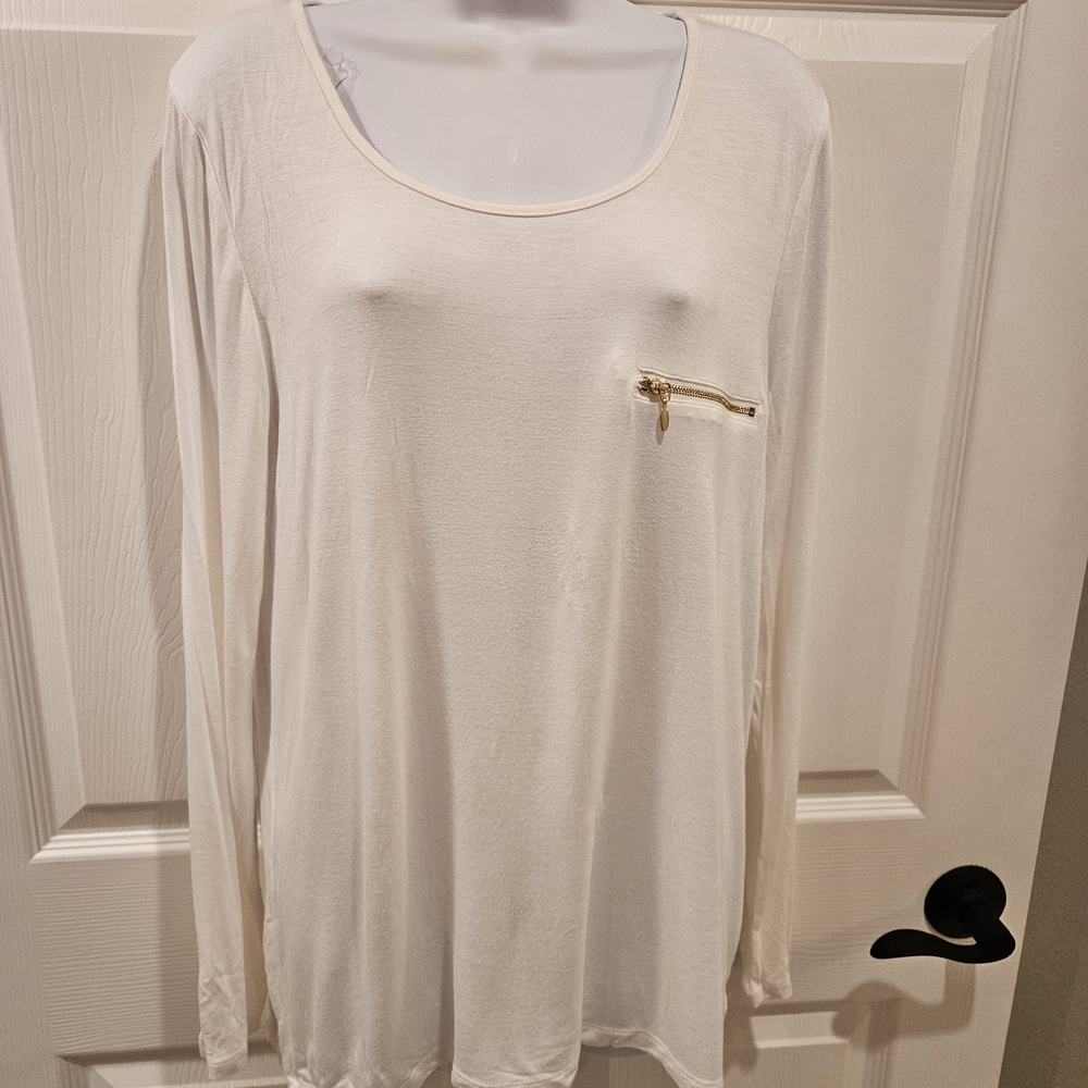 Zenana Outfitters Cream Long Sleeve Top with Gold Zipper